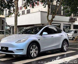 CARLIKE CL-CC-01 chameleon candy magic grey blue vinyl for tesla