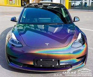 CARLIKE CL-IL-01 vinilo iridiscente láser gris oscuro para tesla