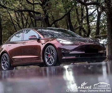 CARLIKE CL-MD-01 magic diamond black red vinyl FOR TESLA - CARLIKE WRAP