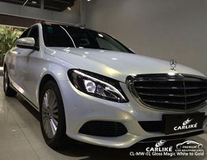 CARLIKE CL-MW-01 CAMALEÓN MÁGICO BRILLO BLANCO A ORO ENVOLTURA DE VINILO MERCEDES-BENZ 