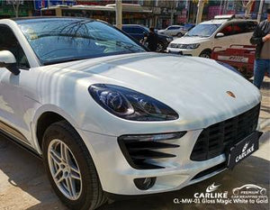 CARLIKE CL-MW-01 MAGIC CHAMELEON ENVOLTURA DE VINILO BLANCO BRILLANTE A ORO PORSCHE 