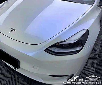 CARLIKE CL-MW-03 magic chameleon gloss white to blue vinyl for tesla - CARLIKE WRAP