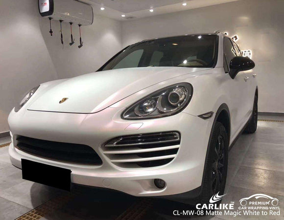 CARLIKE CL-MW-08 MAGIC CHAMELEON MATTE WHITE TO RED VINYL PORSCHE WRAP - CARLIKE WRAP