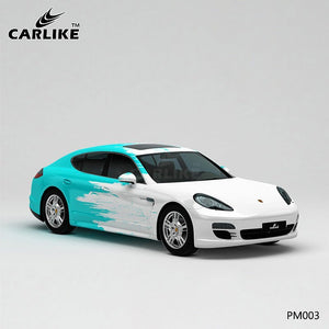 CARLIKE CL-PM003 envoltura de vinilo de coche personalizada con impresión de alta precisión de tinta blanca y azul para porsche