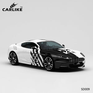 CARLIKE CL-SD009 patrón de camuflaje en blanco y negro impresión de alta precisión envoltura de vinilo de coche personalizada para aston martin