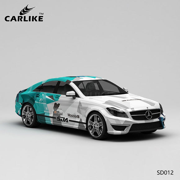 CARLIKE CL-SD012 pattern blue green gray track high-precision printing customized car vinyl wrap for mercedes-benz - CARLIKE WRAP