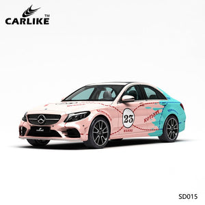 CARLIKE CL-SD015 pattern two-color pink pig high-precision printing customized car vinyl wrap for mercedes-benz