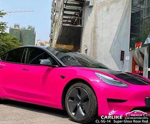 CARLIKE CL-SG-14 super gloss rose red vinyl for tesla