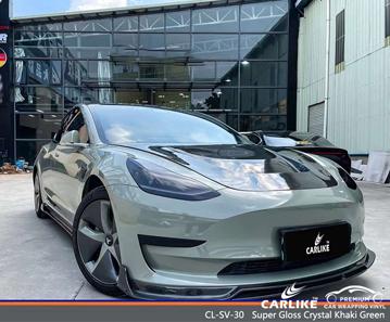 CARLIKE CL-SV-30 super gloss crystal khaki green vinyl for tesla - CARLIKE WRAP
