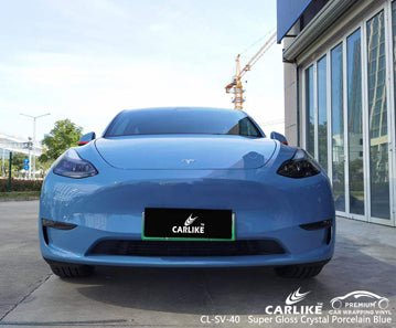 CARLIKE CL-SV-40 super gloss crystal porcelain blue vinyl for tesla - CARLIKE WRAP