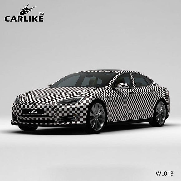 CARLIKE CL-WL013 pattern black and white grid high-precision printing customized car vinyl wrap for tesla - CARLIKE WRAP