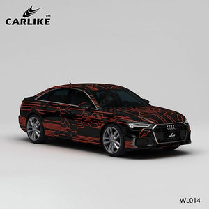 CARLIKE CL-WL014 pattern black red circuit high-precision printing customized car vinyl wrap for audi