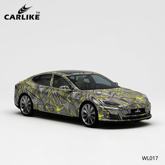 CARLIKE CL-WL017 pattern black yellow lines on gray high-precision printing customized car vinyl wrap for tesla - CARLIKE WRAP