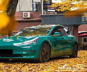 CARLIKE super gloss crystal hell green vinilo (pet air release paper) para tesla