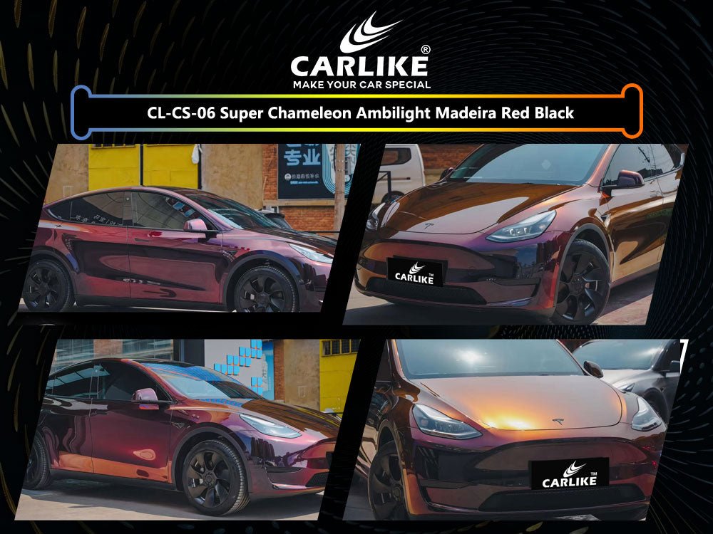 CL-CS-06P SUPER CHAMELEON AMBILIGHT MADEIRA RED BLACK PET VINYL FOR TESLA - CARLIKE WRAP