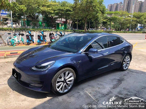 CL-GE-28 vinilo azul tormenta electro metalizado brillo para tesla