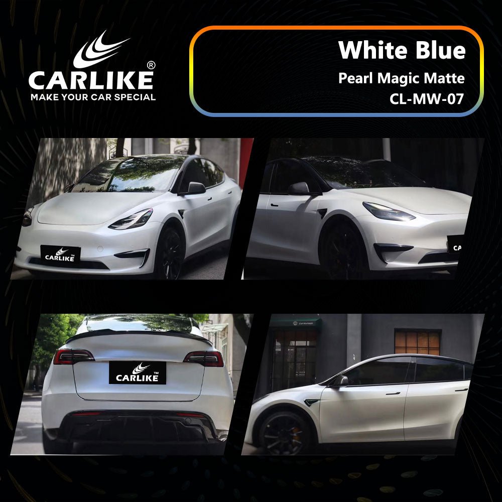 CL-MW-07 PEARL MAGIC MATTE WHITE BLUE VINYL FOR TESLA - CARLIKE WRAP