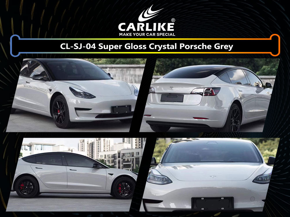 CL-SJ-04 SUPER GLOSS CRYSTAL PORSCHE GREY VINYL FOR TESLA - CARLIKE WRAP