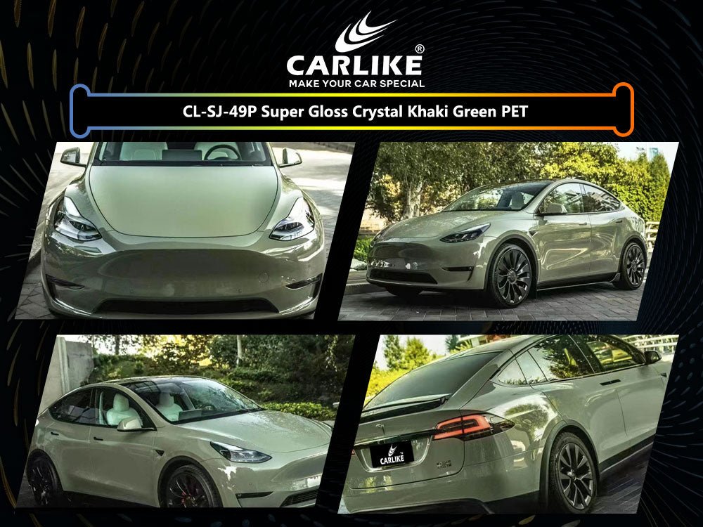 CL-SJ-49P SUPER GLOSS CRYSTAL KHAKI GREEN VINYL FOR TESLA - CARLIKE WRAP