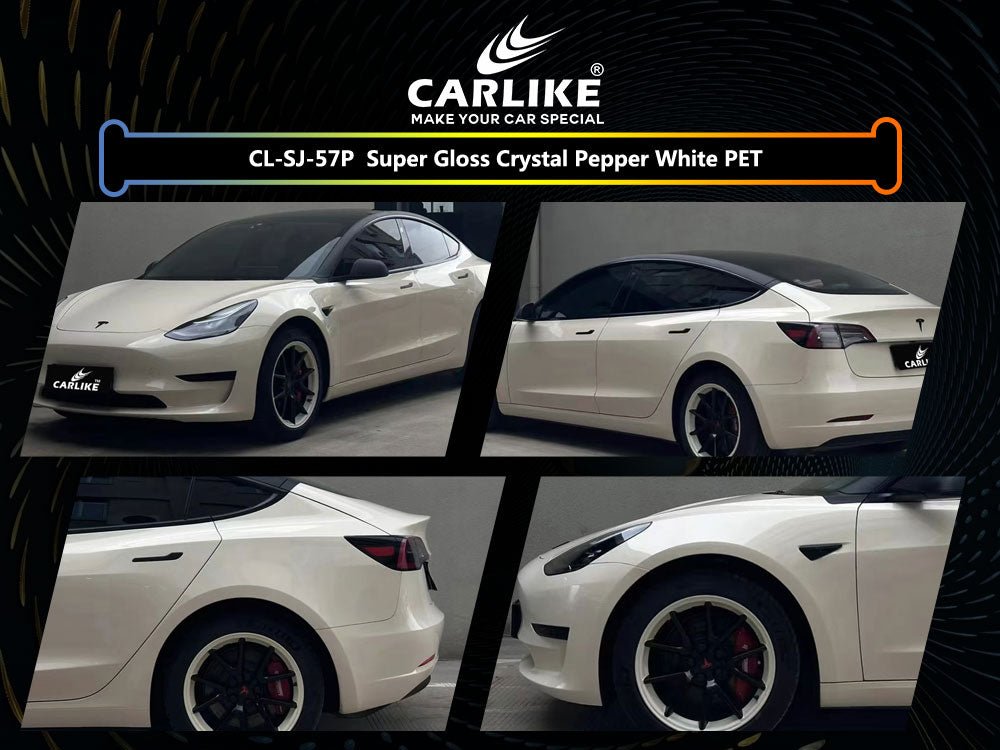 CL-SJ-57P SUPER GLOSS CRYSTAL PEPPER WHITE PET VINYL FOR TESLA - CARLIKE WRAP