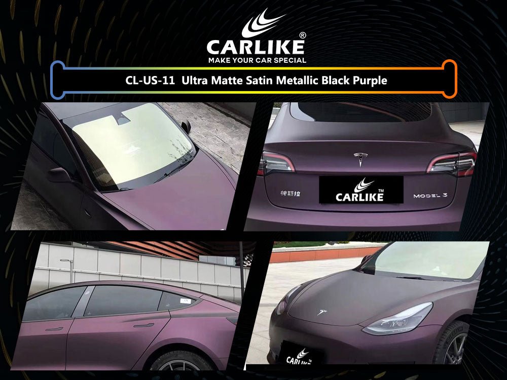 CL-US-11 ULTRA MATTE SATIN METALLIC BLACK PURPLE VINYL FOR TESLA - CARLIKE WRAP