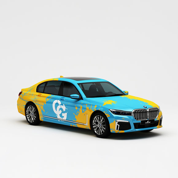 CARLIKE CL-PM011 Envoltura de vinilo para automóvil personalizada con impresión de alta precisión con tinta salpicada amarilla y azul