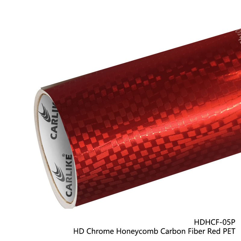 CARLIKE CL - HDHCF - 05P HD Chrome Honeycomb Carbon Fiber Red Vinyl PET Liner - CARLIKE WRAP