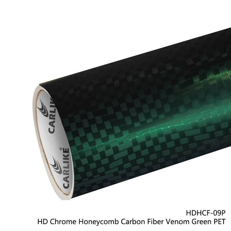 CARLIKE CL - HDHCF - 09P HD Chrome Honeycomb Carbon Fiber Venom Green Vinyl PET Liner - CARLIKE WRAP