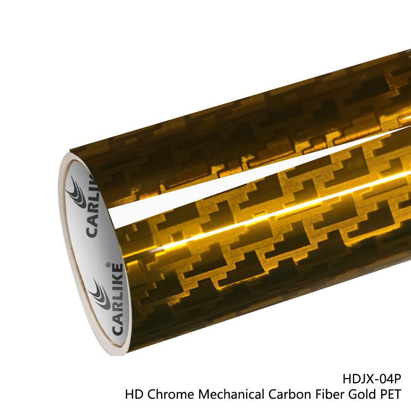 HD Chrome Mechanical Carbon Fiber Gold PET Wrap
