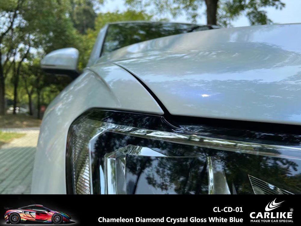 CARLIKE CL-CD-01P Chameleon Diamond Crystal Gloss White Blue Vinyl PET Liner - CARLIKE WRAP