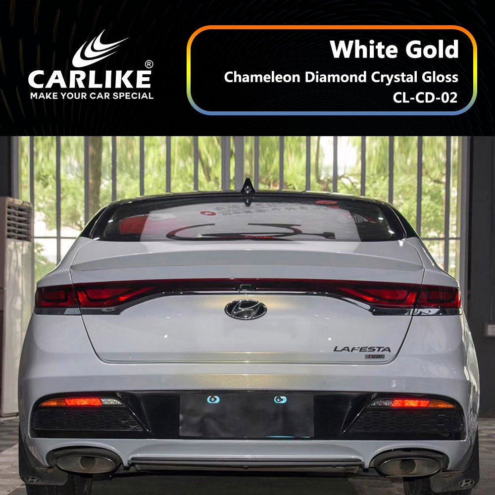CARLIKE CL-CD-02P Chameleon Diamond Crystal Gloss White Gold Vinyl PET Liner - CARLIKE WRAP