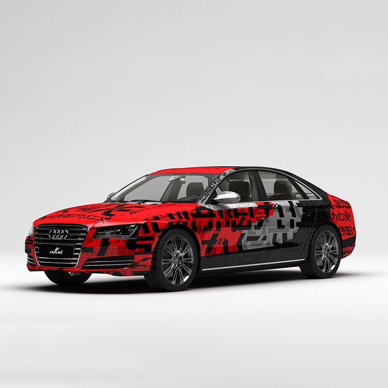 CARLIKE CL-DZ004 Pattern Red and Black Letters High-precision Printing Customized Car Vinyl Wrap - CARLIKE WRAP