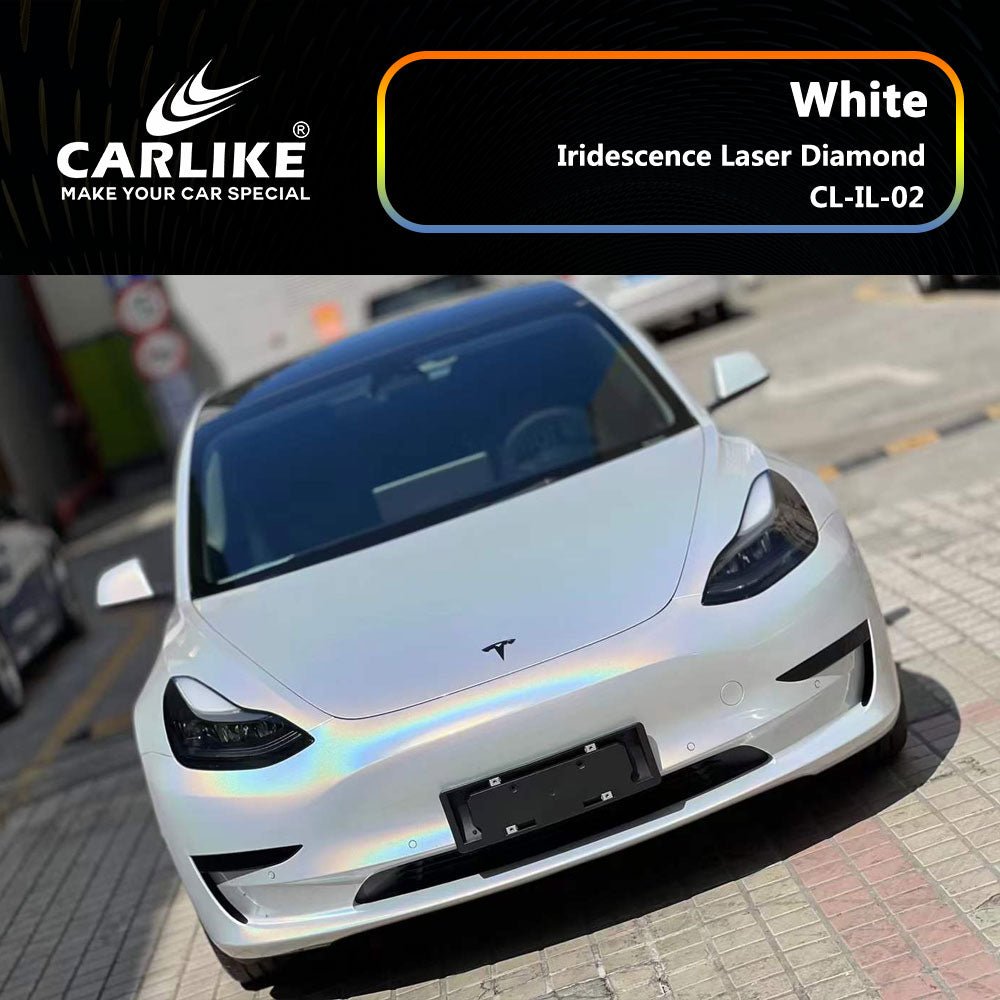CARLIKE CL-IL-02P Iridescence Laser Diamond White Vinyl PET Liner - CARLIKE WRAP