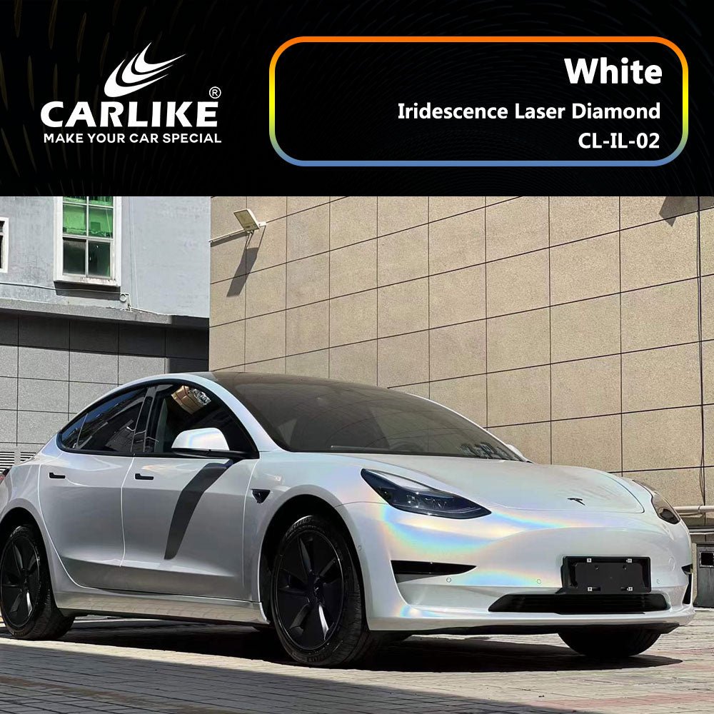 CARLIKE CL-IL-02P Iridescence Laser Diamond White Vinyl PET Liner - CARLIKE WRAP