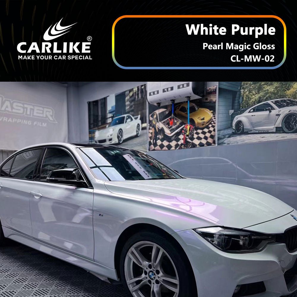 CARLIKE CL-MW-02P Pearl Magic Gloss White Purple Vinyl PET Liner - CARLIKE WRAP