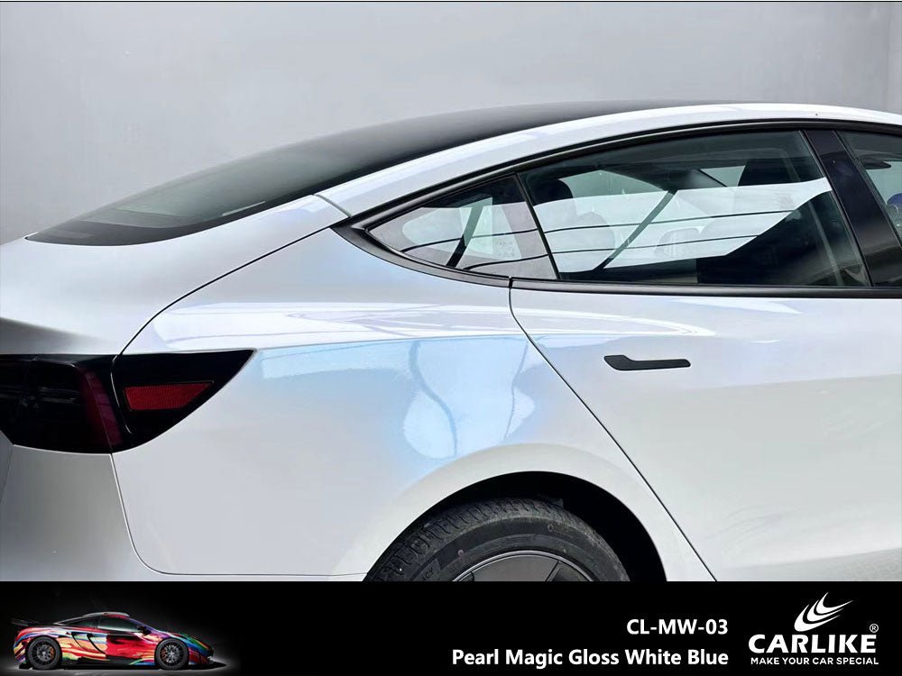 CARLIKE CL-MW-03 Pearl Magic Gloss White Blue Vinyl - CARLIKE WRAP