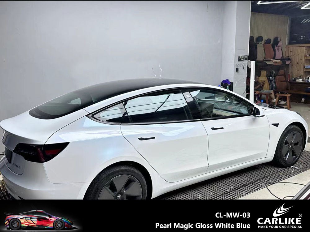 CARLIKE CL-MW-03 Pearl Magic Gloss White Blue Vinyl - CARLIKE WRAP