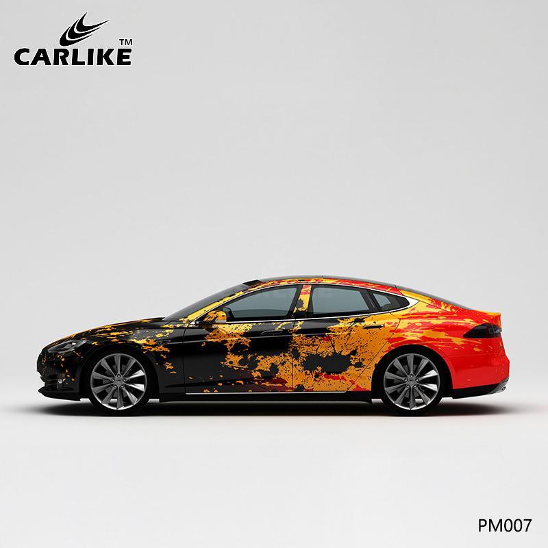 CARLIKE CL-PM007 Black Yellow Orange Color Splash-ink High-precision Printing Customized Car Vinyl Wrap - CARLIKE WRAP
