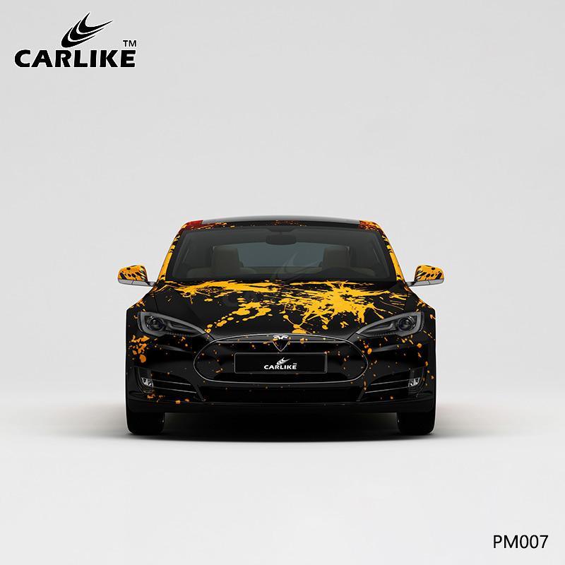 CARLIKE CL-PM007 Black Yellow Orange Color Splash-ink High-precision Printing Customized Car Vinyl Wrap - CARLIKE WRAP