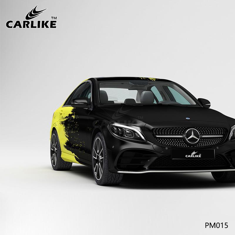 CARLIKE CL-PM015 Black and Yellow Distressed Splash-ink High-precision Printing Customized Car Vinyl Wrap - CARLIKE WRAP