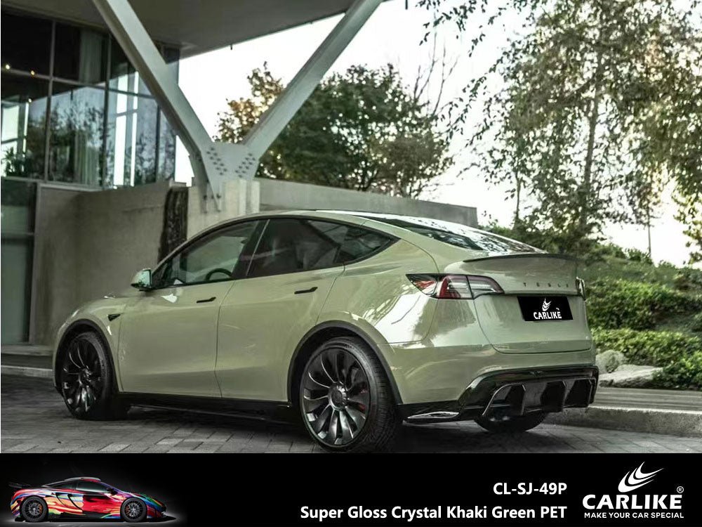 CARLIKE CL-SJ-49P Super Gloss Crystal Khaki Green Vinyl PET Liner - CARLIKE WRAP