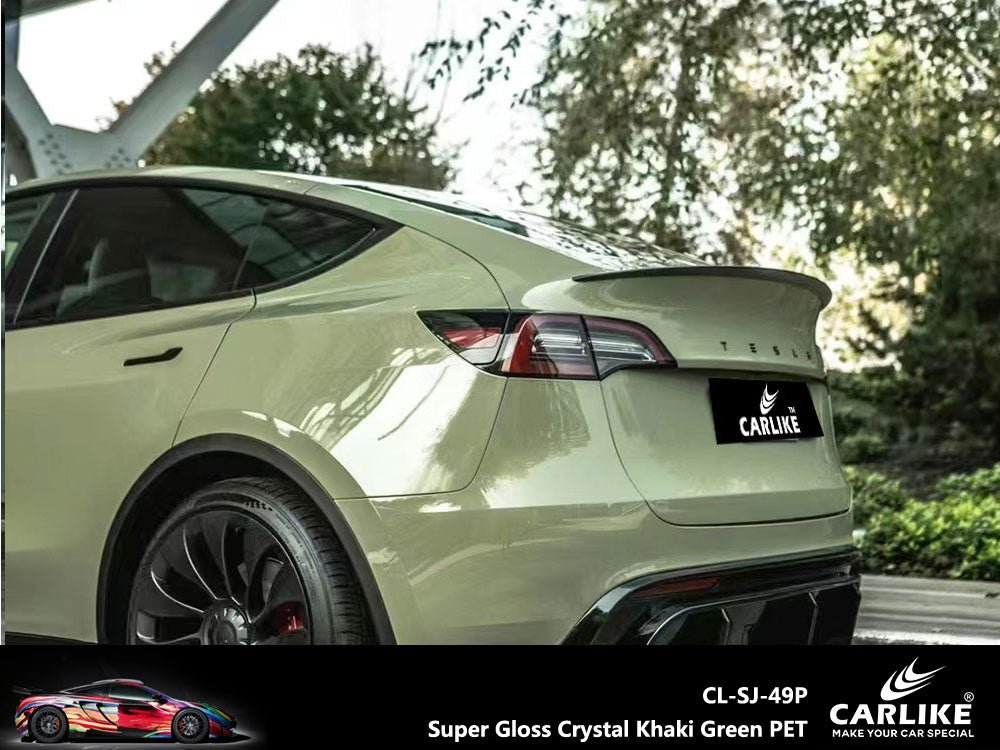 CARLIKE CL-SJ-49P Super Gloss Crystal Khaki Green Vinyl PET Liner - CARLIKE WRAP