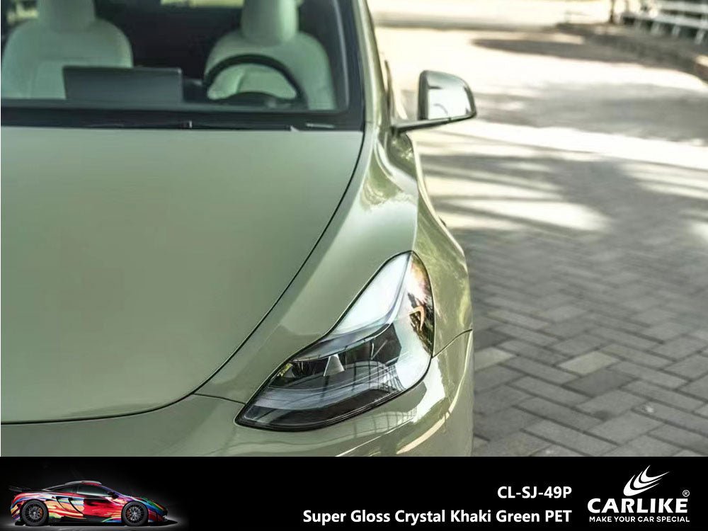 CARLIKE CL-SJ-49P Super Gloss Crystal Khaki Green Vinyl PET Liner - CARLIKE WRAP