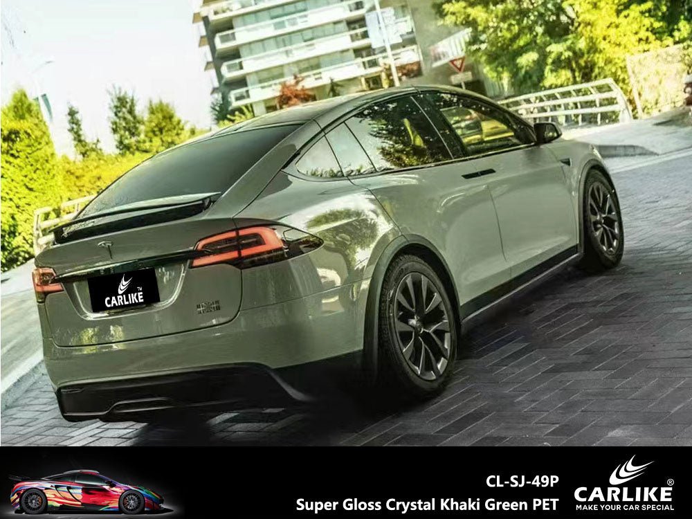 CARLIKE CL-SJ-49P Super Gloss Crystal Khaki Green Vinyl PET Liner - CARLIKE WRAP